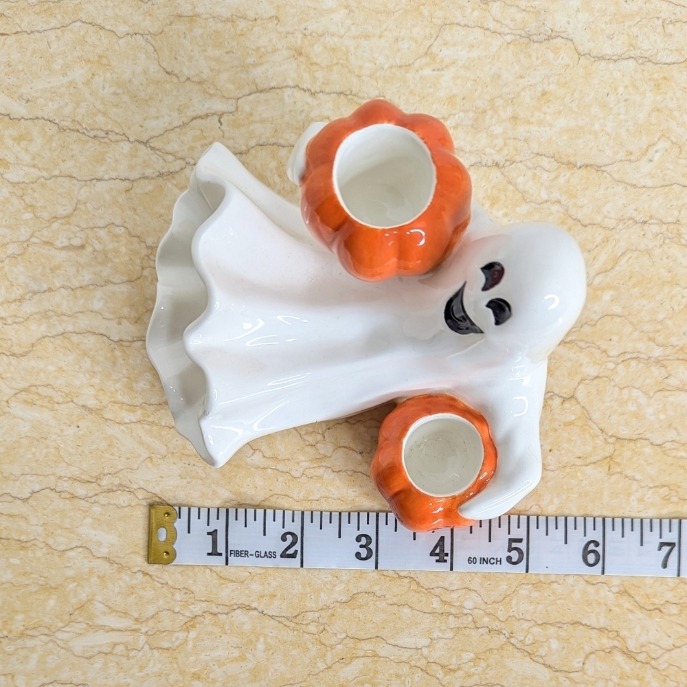 Vintage Fitz & Floyd Halloween Pair Ceramic Candle Holder Ghost Pumpkin Figurine - Picture 13 of 15